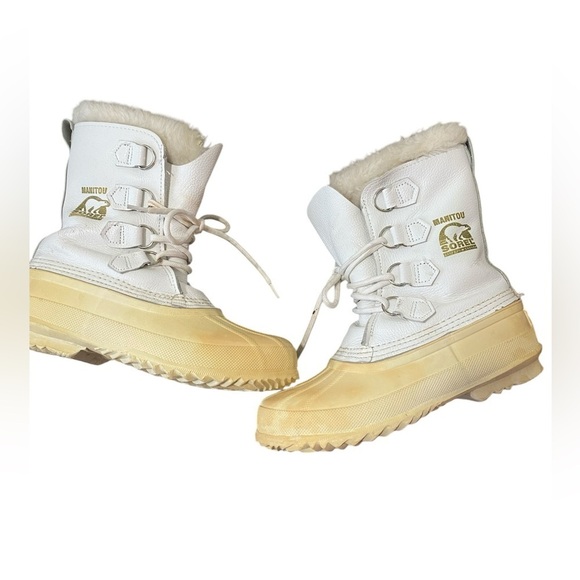 SOREL Manitou White Waterproof Leather Snow Wool Lined Winter Boots size 7 - Picture 1 of 7